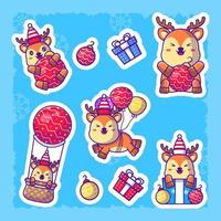 Cute Deer merry christmas stickers set. collection of flat illustrations vector