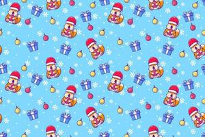 Cute fox and christmas element  with seamless pattern