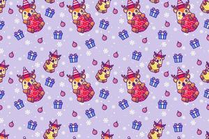 Cute deer and christmas element  with seamless pattern vector