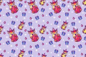 Cute deer and christmas element  with seamless pattern vector