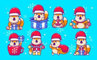 Collection of cute little foxes and Merry christmas vector