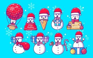 Collection of cute snowman with  christmas ornaments vector