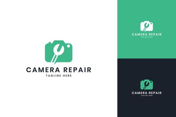 camera repair negative space logo design