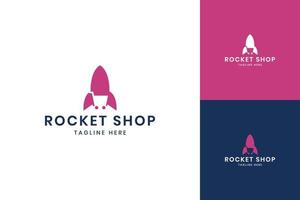 rocket shopping negative space logo design vector