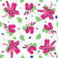 Tahitian subtropic repeated hibiscus rosa sinensis motif pattern for complete home interior decoration, textile and toggery. vector