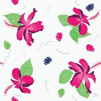 Rose mallow swatch pattern texture with jungle style tropical flower collage. Surface design for printing, decor, artistic upholstery. vector