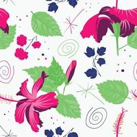 Imagen de arte de patrón de hibisco rosa sinensis asiático con diseño floral variable para pared, toalla, dosel, tapiz, cojín. vector