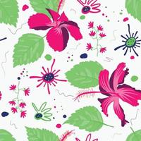 Vector repeat hawaii hibiscus roselle artwork for wallcovering toiletry bag, duffle bag, upholstery with polychrome colours.