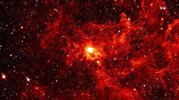 Space travel glow red orange nebula milky way cloud in deep space video