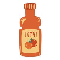 Bottle of tomato sauce or ketchup. Healthy food. Natural products. Elements for menu, bar advertisement. Hand Draw Vector illustration.