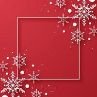 Merry Christmas, snowflakes and snowfall with blank space in frame, paper art style vector