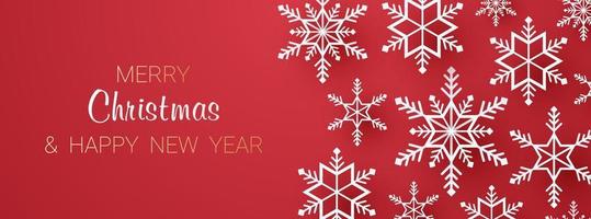 Merry Christmas, snowflakes background with lettering in paper art style vector