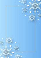 Merry Christmas with rectangle frame and snowflakes in the corner in paper cut vector