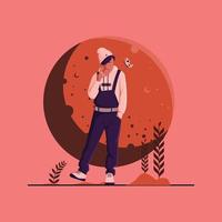 Fashionable Men Outfit With Butterfly and Moon On Isolated Background. Vector Flat Illustration