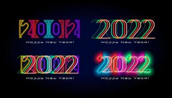 New Year 2022 typography neon lighting, cyberpunk futuristic style. Design for rave christmas party, holiday event poster, banner, flyer, calendar, card, invitation. ui and hud app interface. Vector