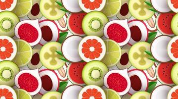 Fruit seamless texture. Pattern with pieces of fruit. Texture for packaging and background. Bright repeatable backdrop. Vector illustration