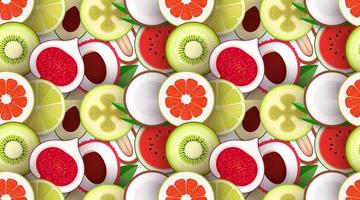 Fruit seamless texture. Pattern with pieces of fruit. Texture for packaging and background. Bright repeatable backdrop. Vector illustration