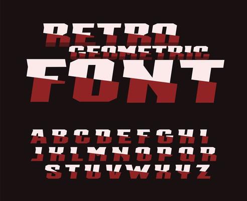 Retro geometric font. Vector cut letters with unusial serifs. Modern alphabet for digital art, tattoo salon, retro game, vintage auto and moto. Typography design.