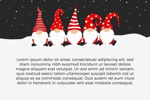 Feliz año nuevo 2022 diseño de carteles con gnomos, personajes navideños para la decoración de las fiestas navideñas, banner horizontal de año nuevo con texto. ilustración vectorial vector