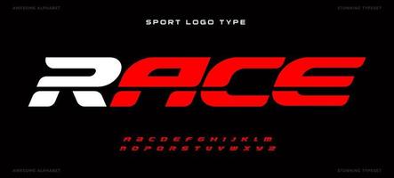 Sports alphabet for racing, sports, super hero headlines and car or gym logo. Bold italic red letters with line for dynamic cinema and poster text.Action and fast style font, modern vector typography.