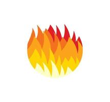 Fireball icon. Red and yellow tongues of flame, Flat Fire round logo template. Modern emblem idea. Concept design for business. Isolated vector illustration on blank background.