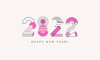 Happy New Year 2022 memphis design. 20 22 numbers geometric shapes for celebration and season art vintage decoration for xmas holidays branding, new year banner, 2022 calendar cover, greeting card vector