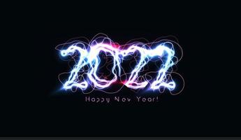 Happy New Year 2022 numbers Realistic blue lightning on black background for brochure, greeting card or calendar cover design template Vector illustration.