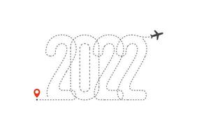 Happy New Year vector Illustration 2022 year. Aircraft path direction of 20 20 numbers, destination and departure item graphic for ticket, poster, calendar and invitation. Air travel holiday rest