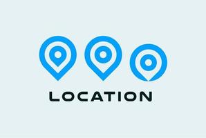 Location icon set, round pin symbols, place pointer, blue flat minimal style logo concept for map navigation or search engine technology vector