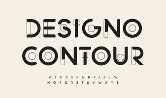 fuente dibujada geométrica letras de vanguardia del contorno del arte del alfabeto de contorno. tipográfico futurista minimalista para logotipo de arquitectura moderna, monograma abstracto, texto de ciencia ficción hud, letras de espacio techno vector