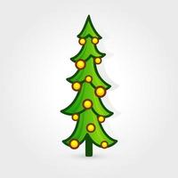 Christmas tree vector icon. Decorated tree in flat line art style. Green pine for design of greeting cards and invitations to New Year holidays and Christmas. Cartoon coniferous vector illustration.