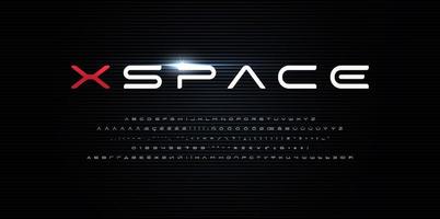 alfabeto de estilo espacial. Fuente futurismo, tipo minimalista para logotipo futurista moderno, monograma, dispositivo digital, gráfico hud, robot o tecnología cósmica. letras de estilo minimalista, diseño de tipografía vectorial vector