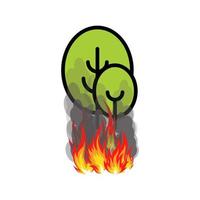 Icono de incendios forestales, dos árboles con fuego debajo de ellos, ilustración vectorial sobre fondo blanco. vector