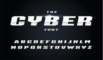 Cyber style letters set. Bold italic steel alphabet with slant. Font for fast and power effect, auto sport and new technology design. Vector typography design on black background.