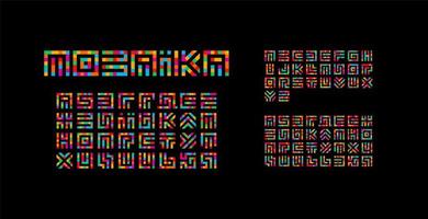 Mosaic ukrainian, english and russian alphabet. Maze typography design. Creative art style vector latin letters from squares.