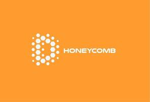 Resumen letra d, formas hexagonales concepto de logotipo vectorial honeyconb. icono aislado de abeja sobre fondo naranja. desarrollo de tecnología digital logotipo de inicio vector