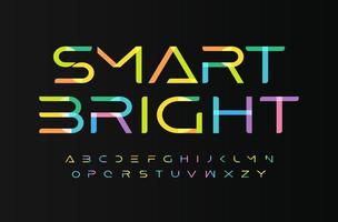 letras del alfabeto de fuente brillante multicolor. tipo de niños para el logotipo festivo digital, titular del evento de it para niños, educación inteligente, escuela tecnológica y de arte y preescolar. divertida tipografía de computadora vector