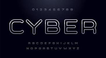 Cyber font, capital letters with shiny metal contour vector