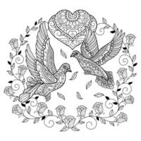 Ture love pigeon hand drawn for adult coloring book vector