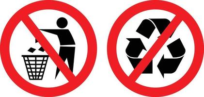 No Trashing or Throwing Rubbish, No Recycling Allowed Icon Set Sign