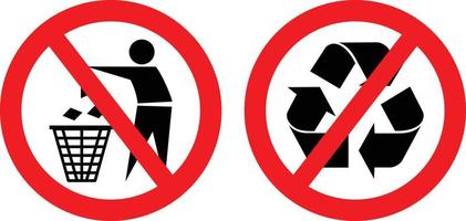 No Trashing or Throwing Rubbish, No Recycling Allowed Icon Set Sign vector