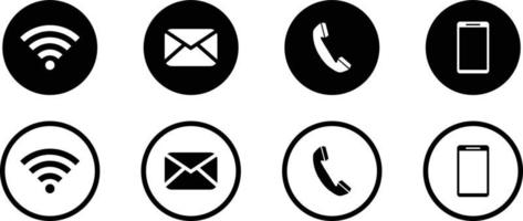 Wi-Fi, Smart Phone, Message Envelope and Telephone Icon Set. vector