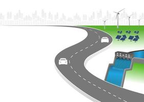 Power generation system renewable Clean energy from nature, such as wind, solar, water energy, can be used to produce electricity.Vector template infographic Timeline of business operations with flags vector