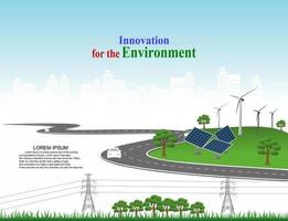 Power generation system renewable Clean energy from nature, such as wind, solar, water energy, can be used to produce electricity.Vector template infographic Timeline of business operations with flags vector