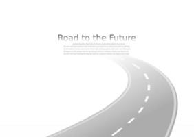 viaje por carretera hacia el futuro. calle asfaltada aislada sobre fondo blanco. símbolos hasta la meta del punto final. La ruta significa una planificación empresarial exitosa adecuada para publicidad y estación de presentación. vector