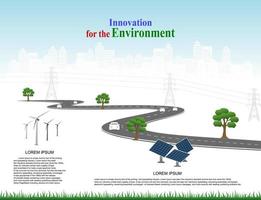 sistema de generación de energía energía limpia renovable de la naturaleza, como energía eólica, solar, agua, se puede utilizar para producir electricidad. plantilla de vector infografía línea de tiempo de operaciones comerciales con banderas