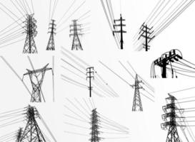 Electric pole .High Voltage transmission systems. A network of interconnected electrical in all areas. Symbols, steps business planning Suit. presentation, and advertisement.  Vector illustration.