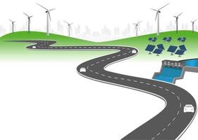 Power generation system renewable Clean energy from nature, such as wind, solar, water energy, can be used to produce electricity.Vector template infographic Timeline of business operations with flags vector