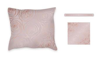 Design vector pillow cushion . Isolated pillow with pink roses seamless pattern.