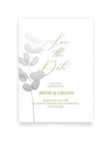 Save the date card. Wedding invitation template, with watercolor green leaf eucalyptus and handmade calligraphy. Minimalism style. vector